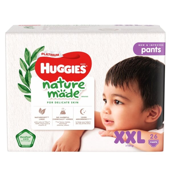 Combo 3 gói Bỉm tã quần Huggies Platinum Nature Made size XXL 26 miếng (trên 15kg)