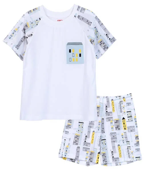 Bộ áo quần thun mặc nhà bé trai ngắn CF B1020027 (Trắng)