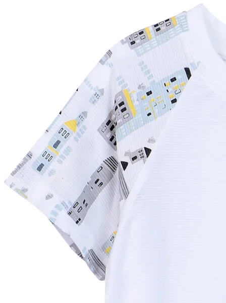 Bộ áo quần thun mặc nhà bé trai ngắn CF B1020027 (Trắng)