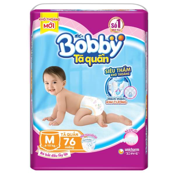 Combo 5 Tã quần Bobby size M, 76 miếng (cải tiến)