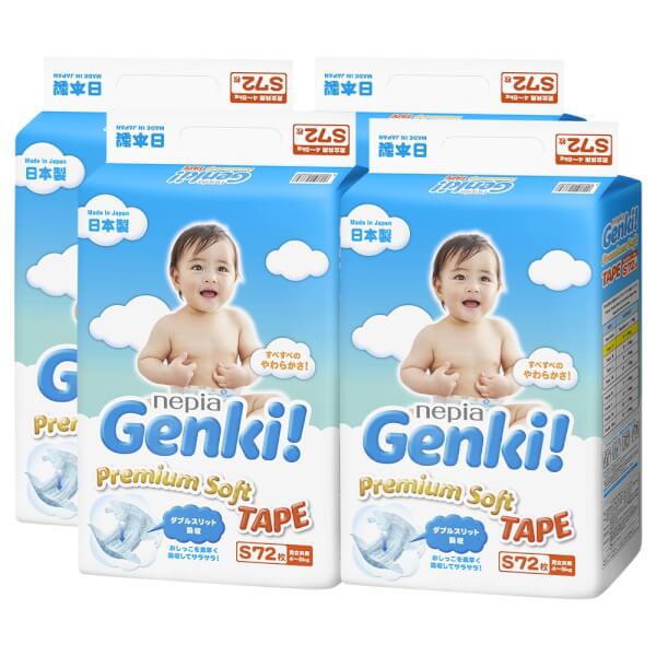 Combo 4 gói Bỉm tã dán Genki size S 72 miếng (4-8kg)