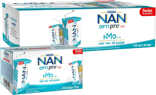 Combo 2 thùng sữa dinh dưỡng pha sẵn Nestlé NAN OPTIPRO Kid 115ml (lốc 6 hộp)