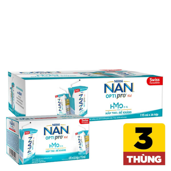 Combo 3 thùng thực phẩm bổ sung Nestle NAN OPTIPRO Kid 115ml (lốc 6) (18 lốc)
