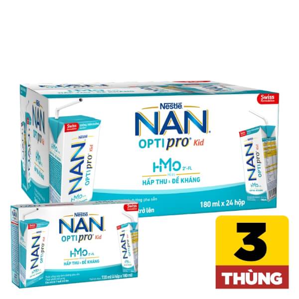 Combo 3 thùng Sữa dinh dưỡng pha sẵn Nestlé NAN OPTIPRO Kid 180ml (Lốc 4 hộp) - 18 lốc