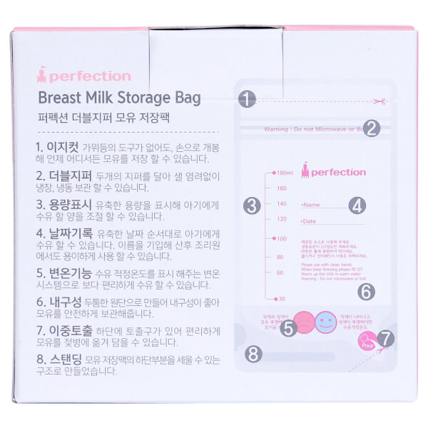 Túi trữ sữa cảm ứng nhiệt Perfection 180ml (60 túi/ hộp)