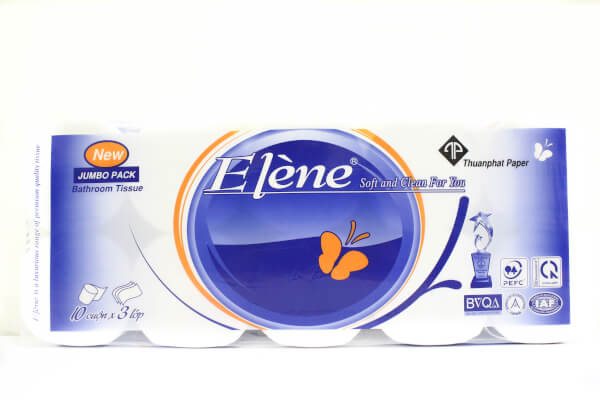 Giấy vệ sinh 3 lớp Elène 10 cuộn xanh không lõi