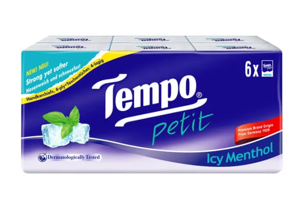 Khăn giấy bỏ túi 4 lớp Tempo Petit hương Bạc Hà lốc 6 gói