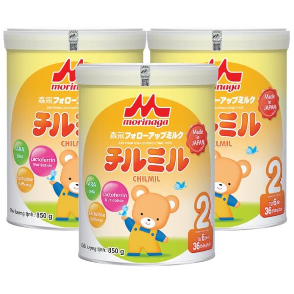 Combo 3 lon Sữa Morinaga số 2 850g (Chilmil, 6-36 tháng)
