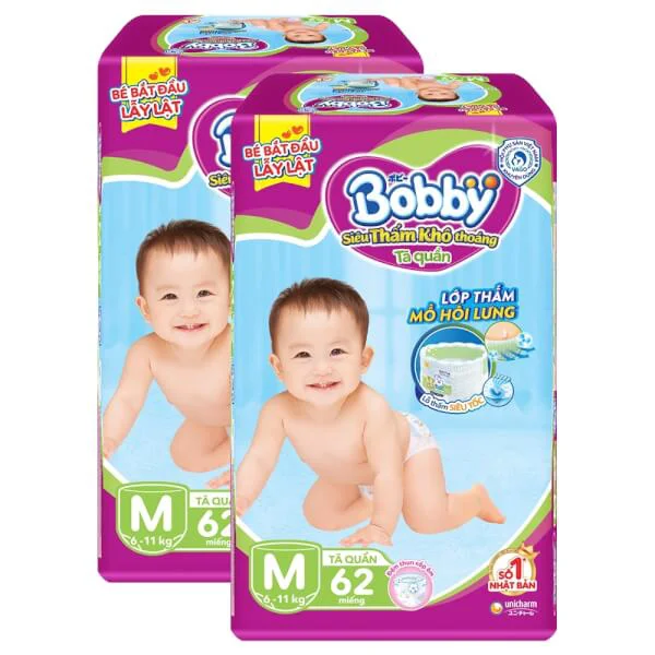 Combo 2 gói Bỉm tã quần Bobby size M 62 miếng (6-10kg)
