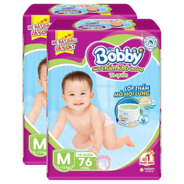 Combo 2 gói Bỉm tã quần Bobby size M 76 miếng (6-10kg)