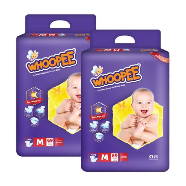 Combo 2 gói Bỉm tã dán Whoopee size M 69 miếng (5-8kg)