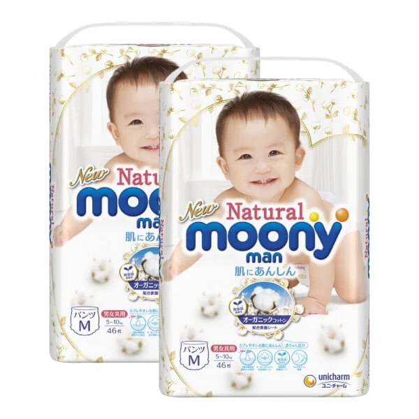 Combo 2 gói Bỉm tã quần Moony Natural size M 46 miếng (5-10kg)