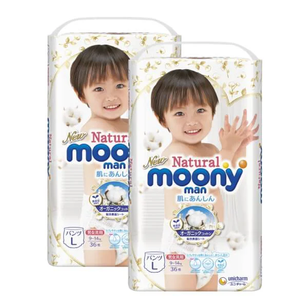 Combo 2 gói Bỉm tã quần Moony Natural size L 36 miếng (9-14kg)
