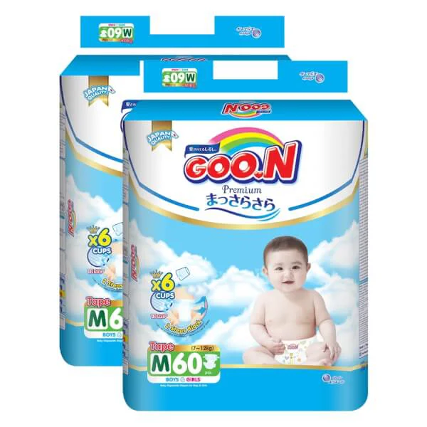 Combo 2 gói Bỉm tã dán Goon Premium size M 60 miếng (7-12kg)