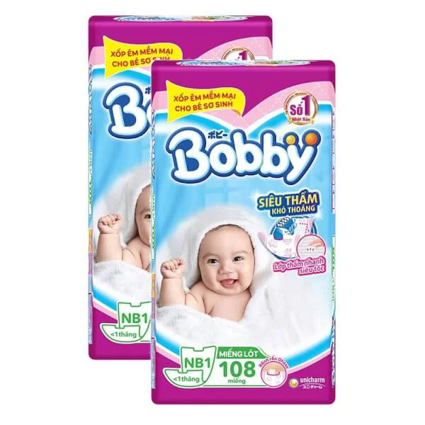 Combo 2 gói Miếng lót Bobby size Newborn 1 108 miếng (dưới 5kg) (giao bao bì ngẫu nhiên)