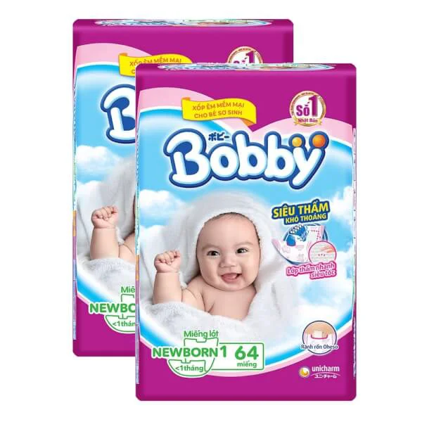 Combo 2 gói Miếng lót Bobby size Newborn 1 64 miếng (dưới 5kg) (giao bao bì ngẫu nhiên)