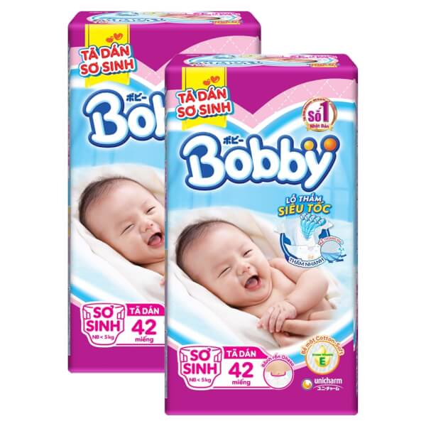 Combo 2 gói Bỉm tã dán Bobby siêu mỏng size XS 42 miếng (dưới 5kg)