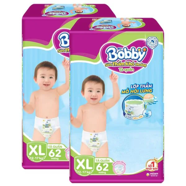 Combo 2 gói Bỉm tã quần Bobby size XL 62 miếng (12-17kg)