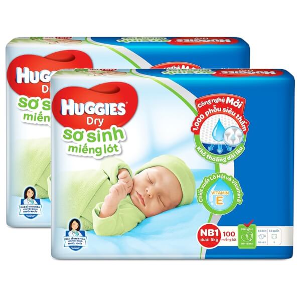 Combo 2 gói Miếng lót Huggies size Newborn 1 100 miếng (dưới 5kg)