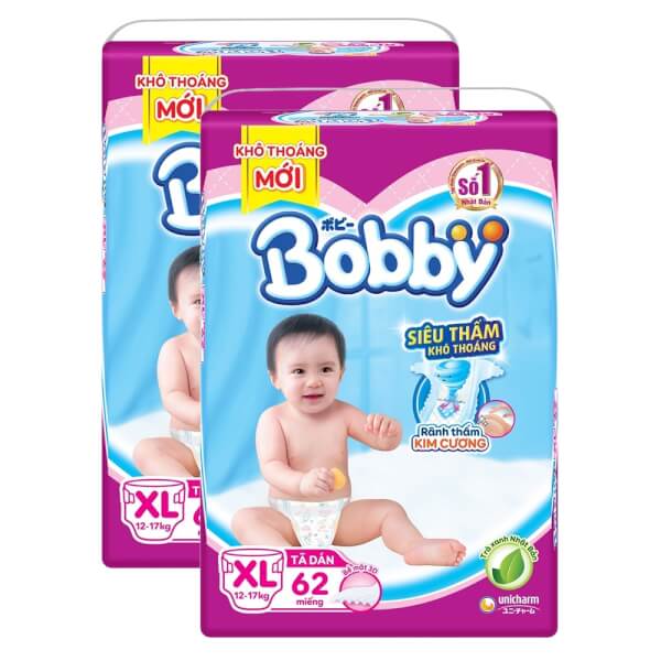 Combo 2 gói Bỉm tã dán Bobby siêu thấm size XL 62 miếng (12-17kg)