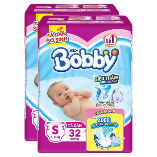 Combo 2 gói Bỉm tã dán Bobby siêu thấm size S 32 miếng (4-8kg)