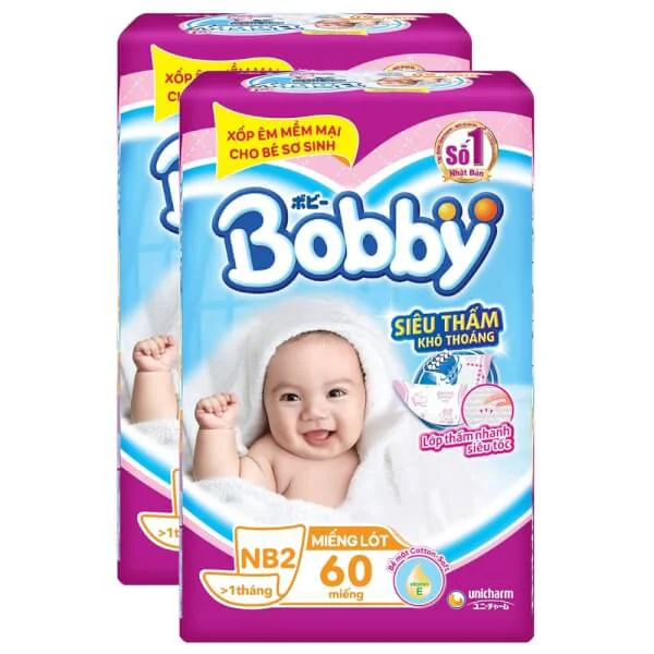 Combo 2 gói Miếng lót Bobby size Newborn 2 60 miếng (4-7kg) (giao bao bì ngẫu nhiên)