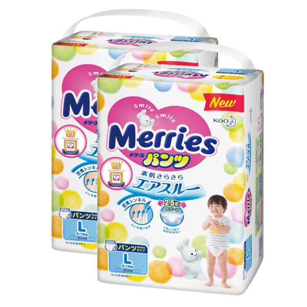 Combo 2 gói Bỉm tã quần Merries size L 44 miếng (9-14kg)