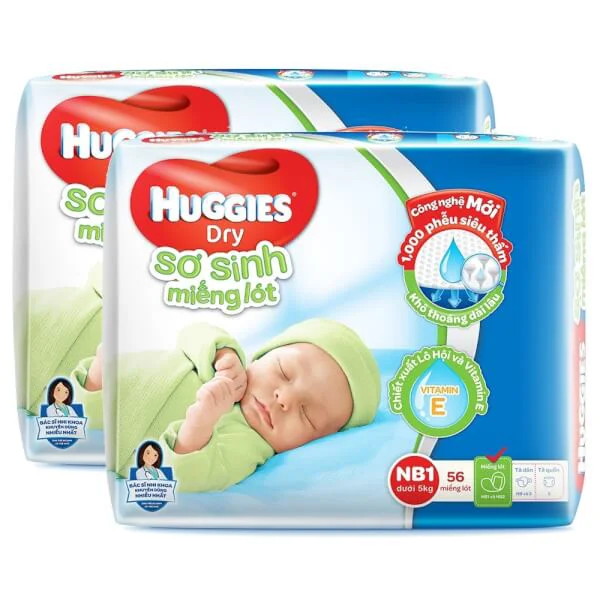 Combo 2 gói Miếng lót Huggies size Newborn 1 56 miếng (dưới 5kg)