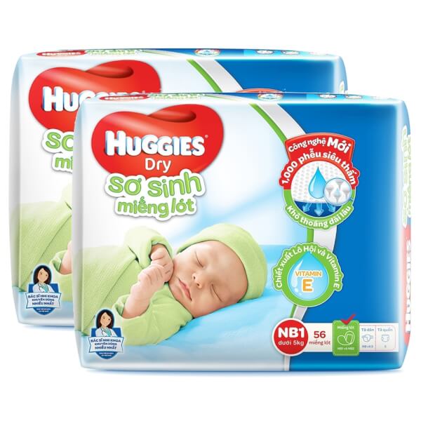 Combo 2 gói Miếng lót Huggies size Newborn 1 56 miếng (dưới 5kg)
