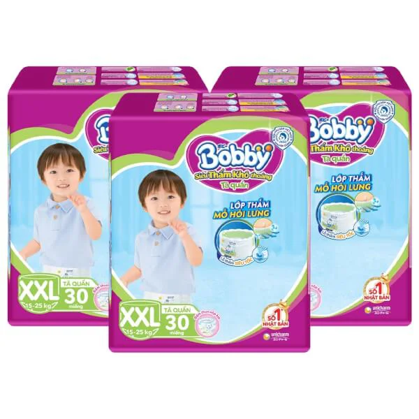Combo 3 gói Bỉm tã quần Bobby size XXL 30 miếng (trên 16kg)