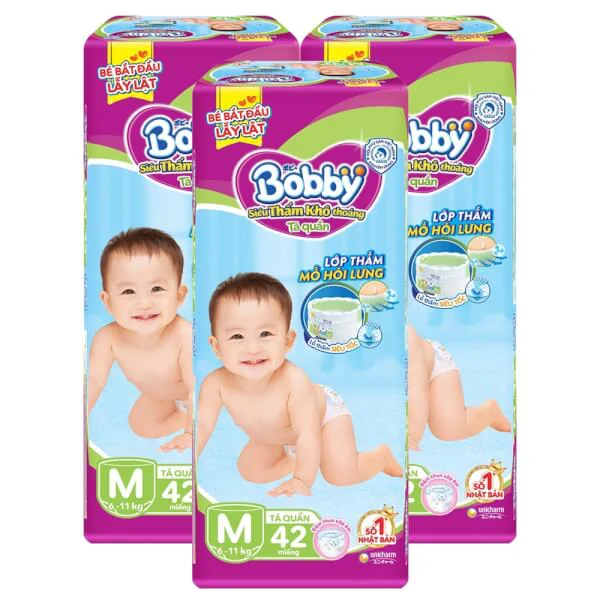 Combo 3 Bỉm tã quần Bobby size M 42 miếng (6-11kg)