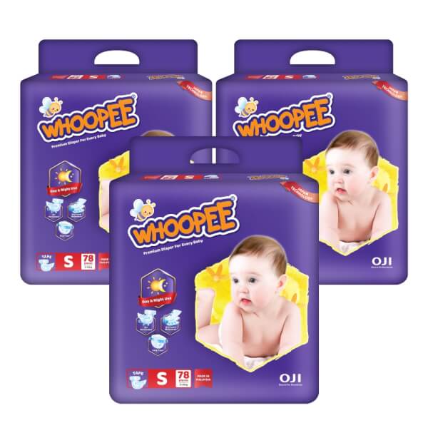 Combo 3 gói Bỉm tã dán Whoopee size S 78 miếng (3-6kg)