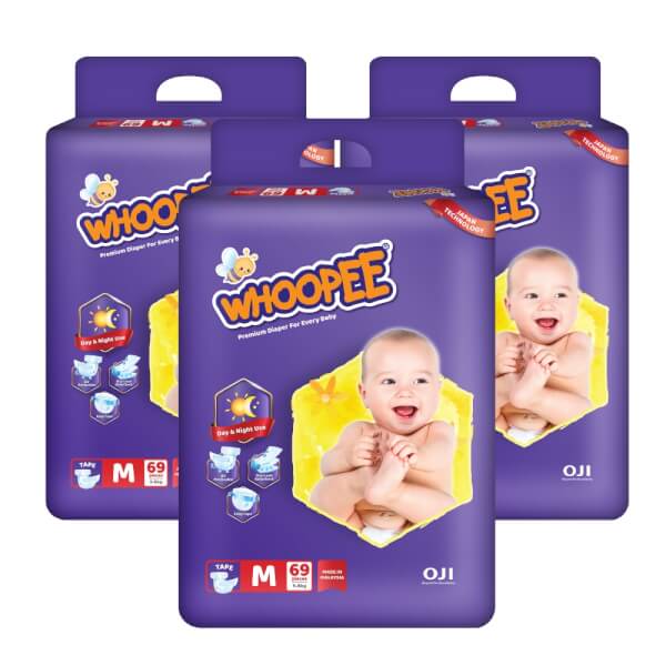 Combo 3 gói Bỉm tã dán Whoopee size M 69 miếng (5-8kg)