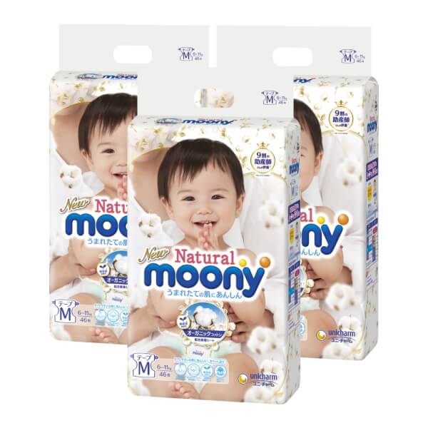 Combo 3 gói Bỉm tã dán Moony Natural size M 46 miếng (6-11kg)