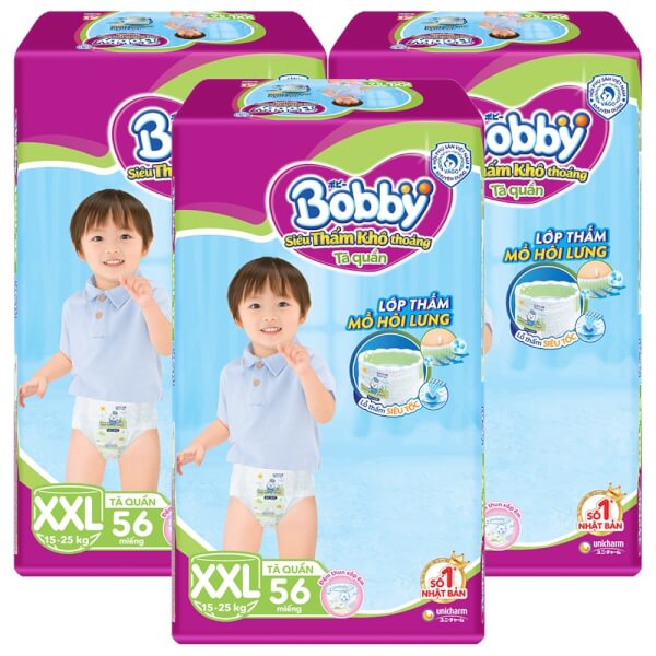 Combo 3 gói Bỉm tã quần Bobby size XXL 56 miếng (trên 16kg)