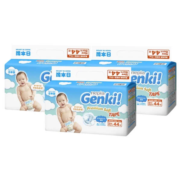 Combo 3 gói Bỉm tã dán Genki size Newborn 44 miếng (dưới 5kg)