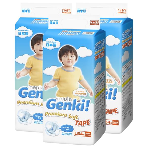 Combo 3 gói Bỉm tã dán Genki size L 54 miếng (9-14kg)