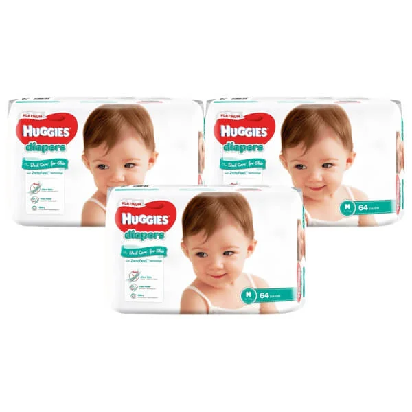 Combo 3 gói Bỉm tã dán Huggies Platinum size M 64 miếng (6-11kg)