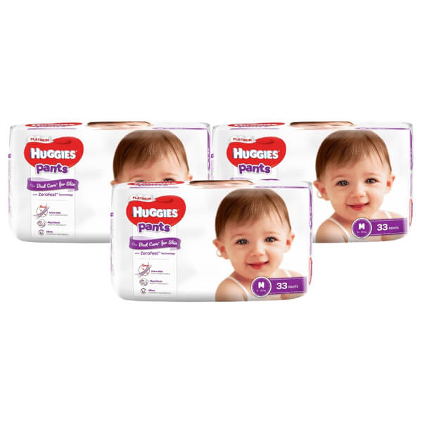 Combo 3 gói Bỉm tã quần siêu cao cấp Huggies Platinum size M 33 miếng (6-10kg)