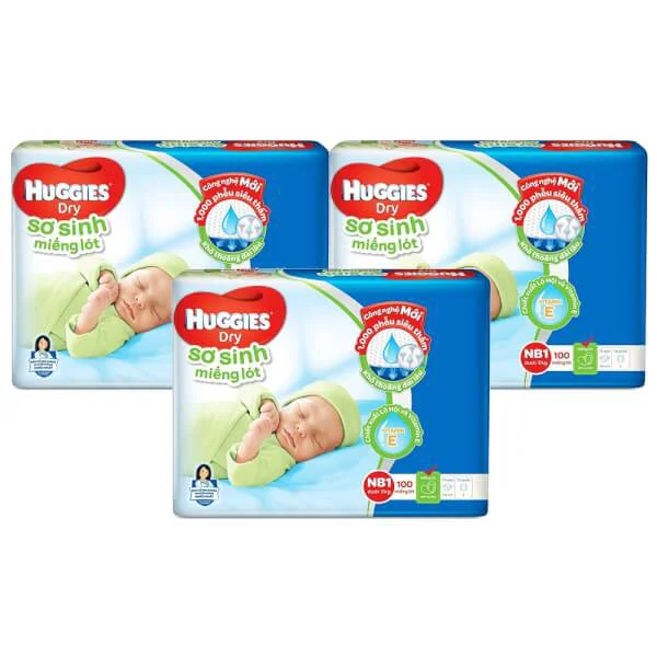 Combo 3 gói Miếng lót Huggies size Newborn 1 100 miếng (dưới 5kg)