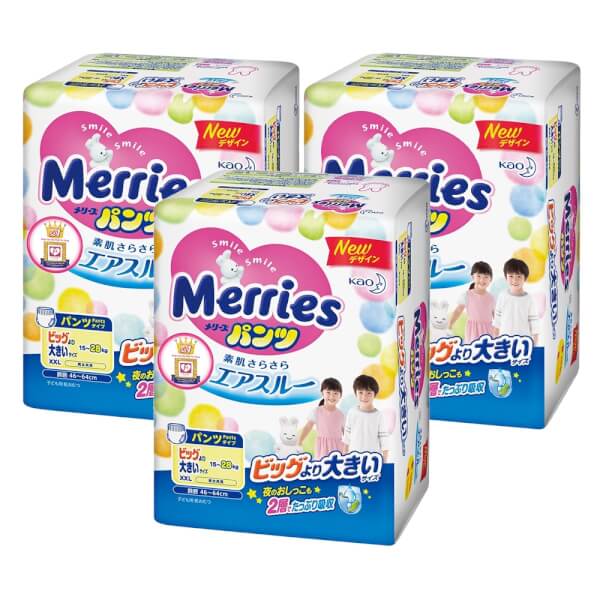 Combo 3 gói Bỉm tã quần Merries size XXL 26 miếng (15-28kg)