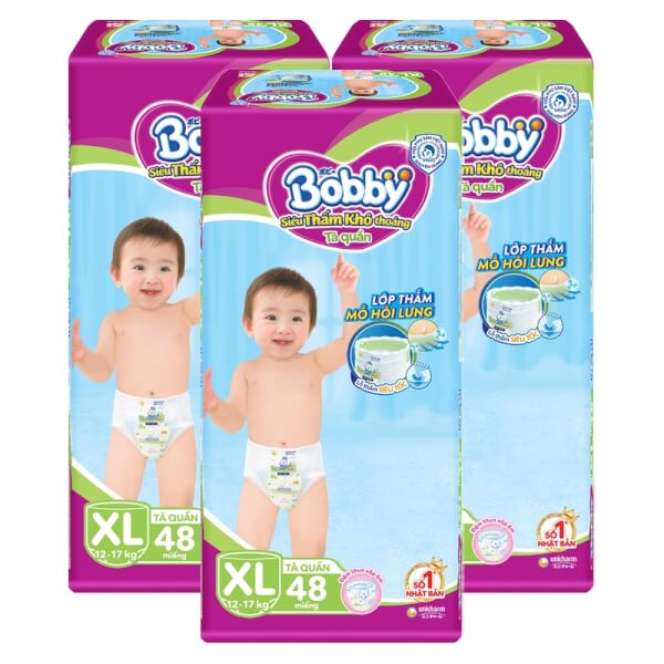 Combo 3 gói Bỉm tã quần Bobby size XL 46 miếng (12-17kg)