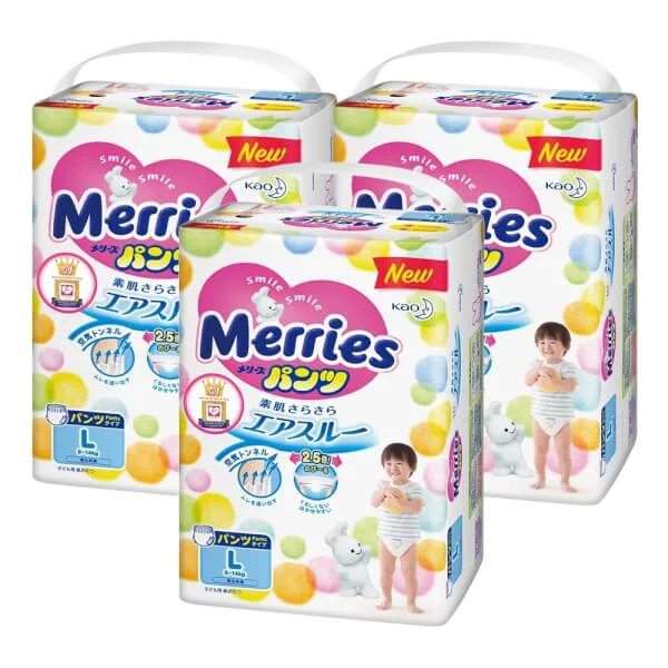 Combo 3 gói Bỉm tã quần Merries size L 44 miếng (9-14kg)