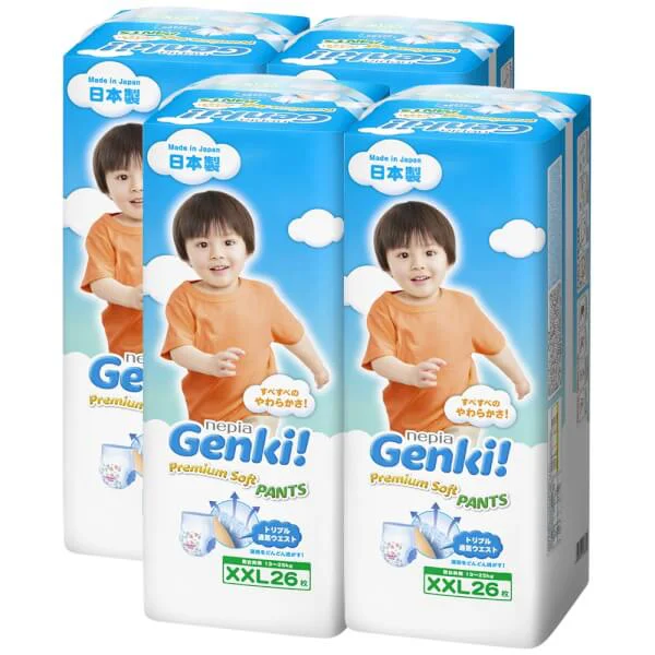 Combo 4 gói Bỉm tã quần Genki size XXL 26 miếng (13-25kg)