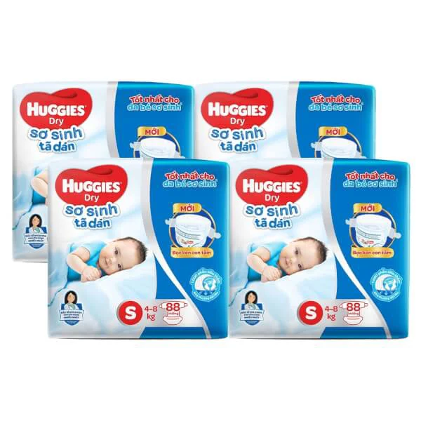 Combo 4 gói Bỉm tã dán sơ sinh Huggies Dry size S 88 miếng (4-8kg)