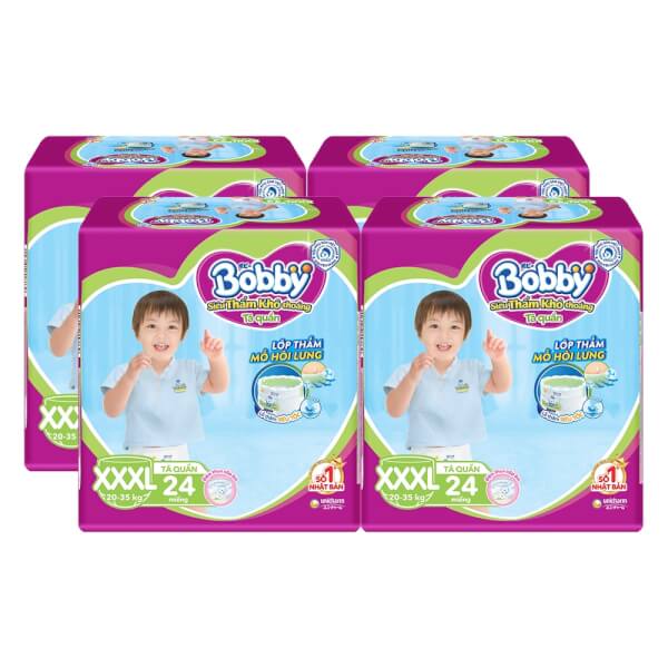 Combo 4 gói Bỉm tã quần Bobby size XXXL 24 miếng (20-35kg)