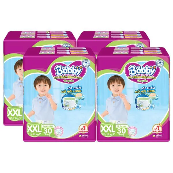 Combo 4 gói Bỉm tã quần Bobby size XXL 30 miếng (trên 16kg)