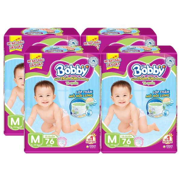 Combo 4 gói Bỉm tã quần Bobby size M 76 miếng (6-10kg)