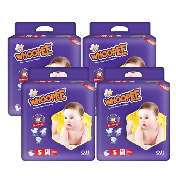 Combo 4 gói Bỉm tã dán Whoopee size S 78 miếng (3-6kg)