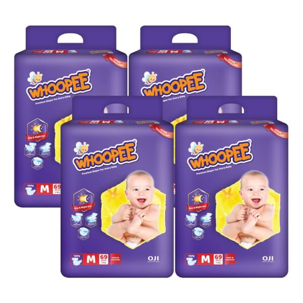 Combo 4 gói Bỉm tã dán Whoopee size M 69 miếng (5-8kg)